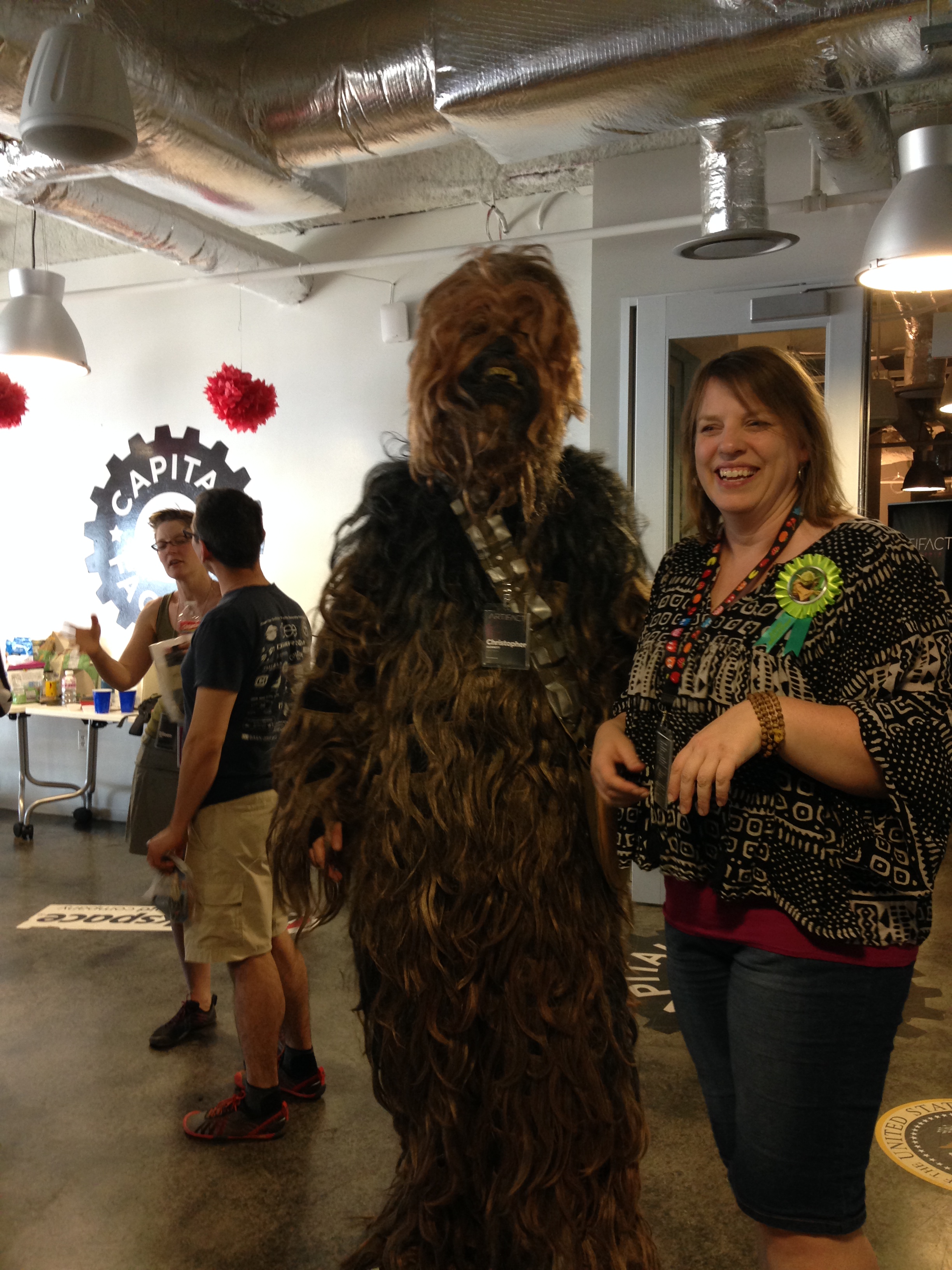Christopher dressed as Chewbacca at an event with Ari in Austin.