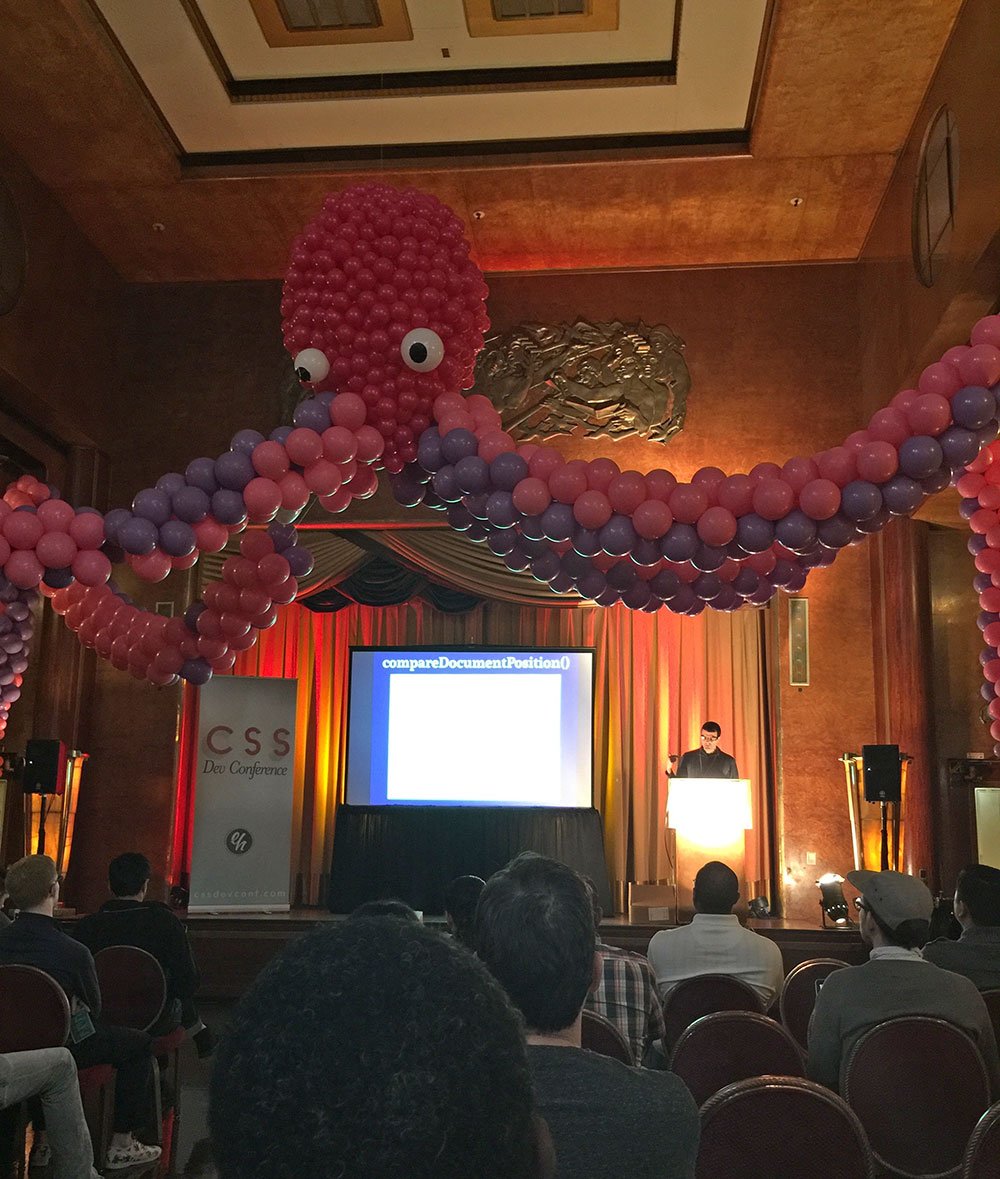 Giant balloon octopus at a CSS Dev Conf talk